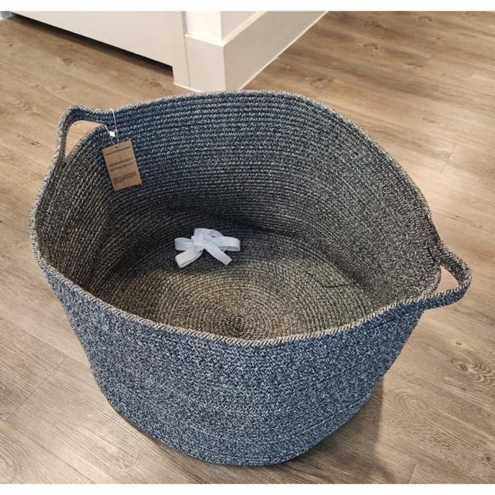 New Large Dark Grey Storage Basket, Woven Cotton Rope Baskets for Storage